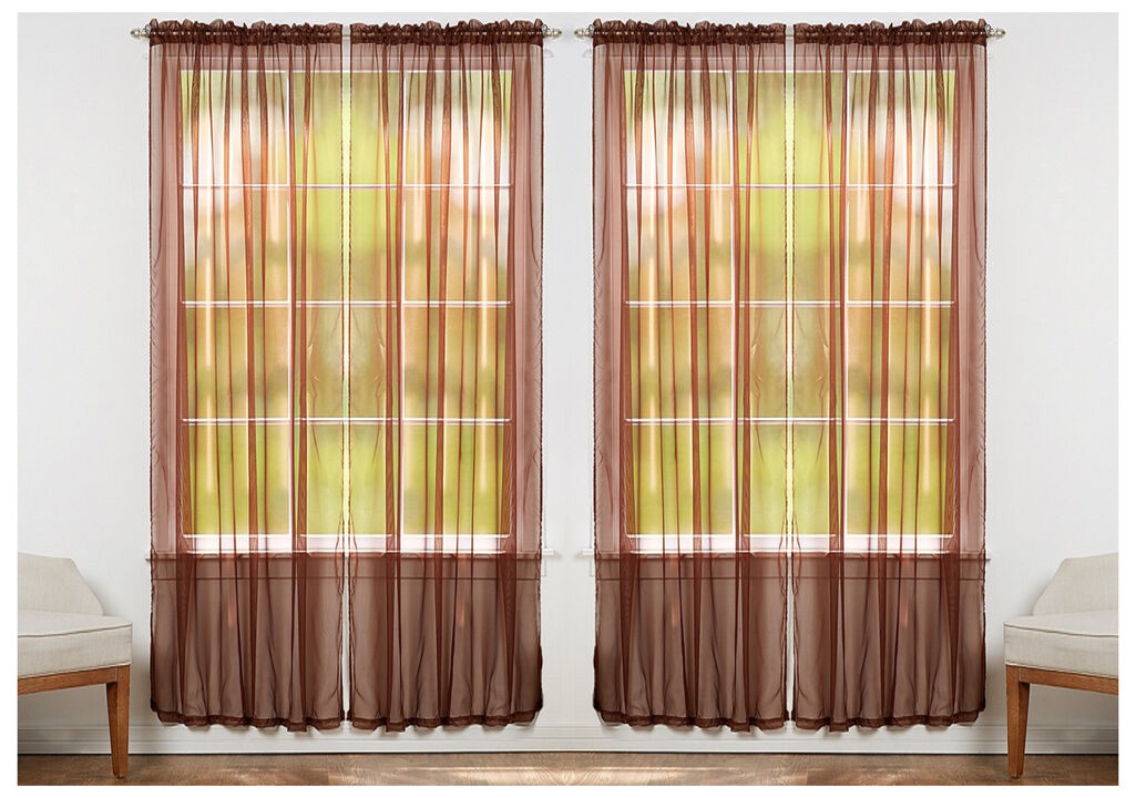 J&V TEXTILES Solid Sheer Window Curtain Panels- Set of 4