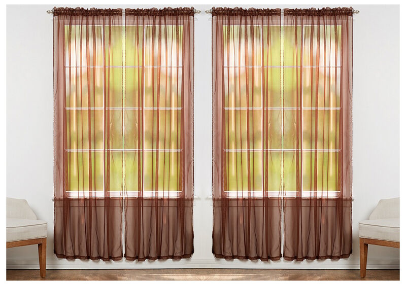 J&V TEXTILES Solid Sheer Window Curtain Panels- Set of 4