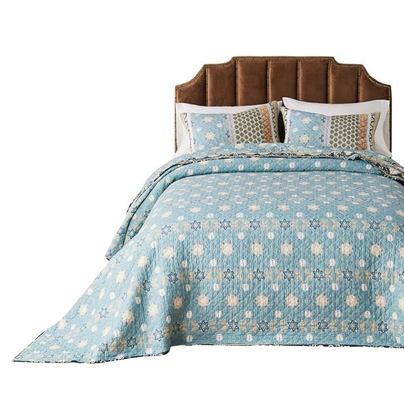 Ello 3pc Queen Bedspread and Pillow Sham Set, Bohemian Multicolor Print