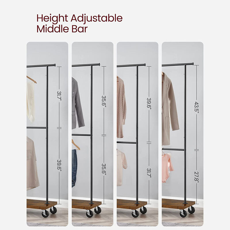 Heavy-Duty Double Rod Industrial Rolling Garment Rack with Wheels & Shelf