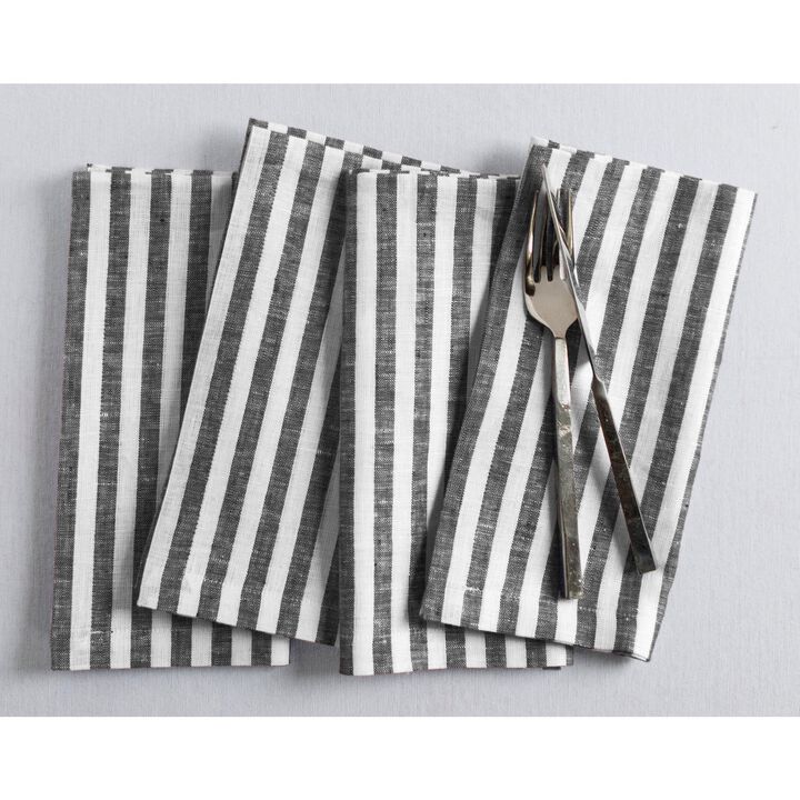 Solino Home 100% Pure Linen Dinner Napkins 20 x 20 Inch Set of 4 | Amalfi Stripe