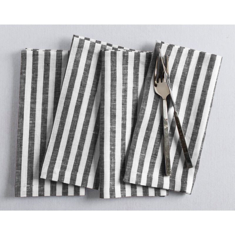 Solino Home 100% Pure Linen Dinner Napkins 20 x 20 Inch Set of 4 | Amalfi Stripe