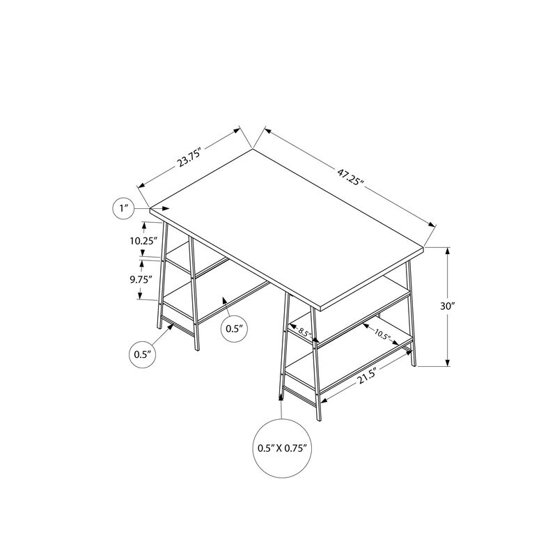 Monarch Specialties I 7529 Computer Desk, Home Office, Laptop, Storage Shelves, 48"L, Work, Metal, Laminate, Natural, White, Contemporary, Modern