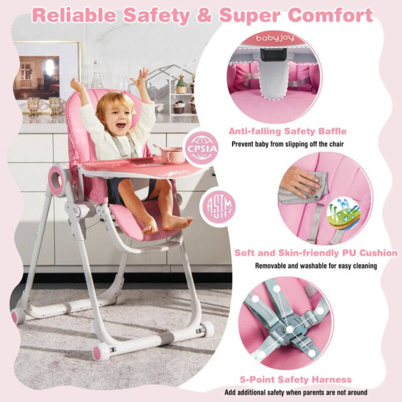 Hivvago Baby High Chair Foldable Feeding Chair with 4 Lockable Wheels