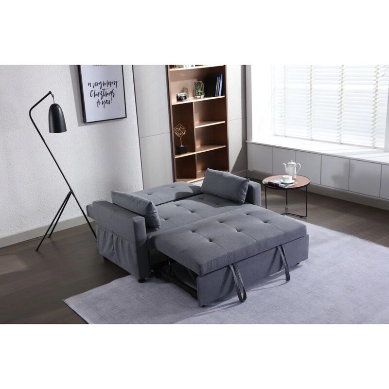 Convertible Sleeper Loveseat in Dark Grey Linen Fabric