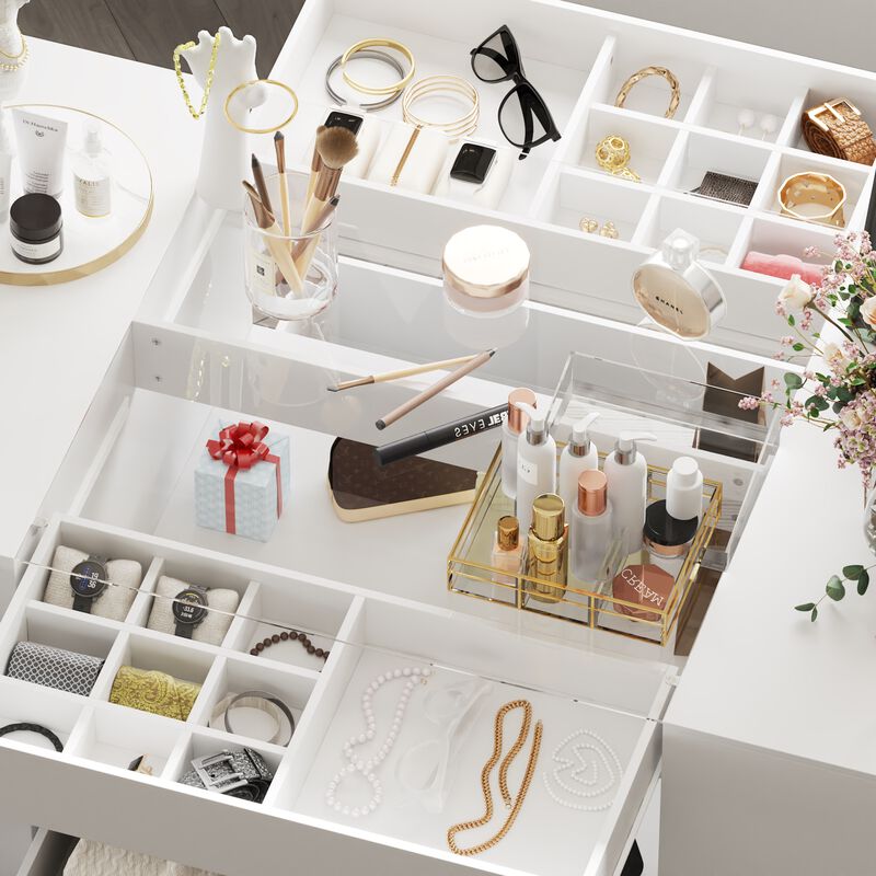 FUFU&GAGA Modern Dresser with Spacious Drawers and Organizer Trays (62" W x 31.5" H x 31.5" D),White