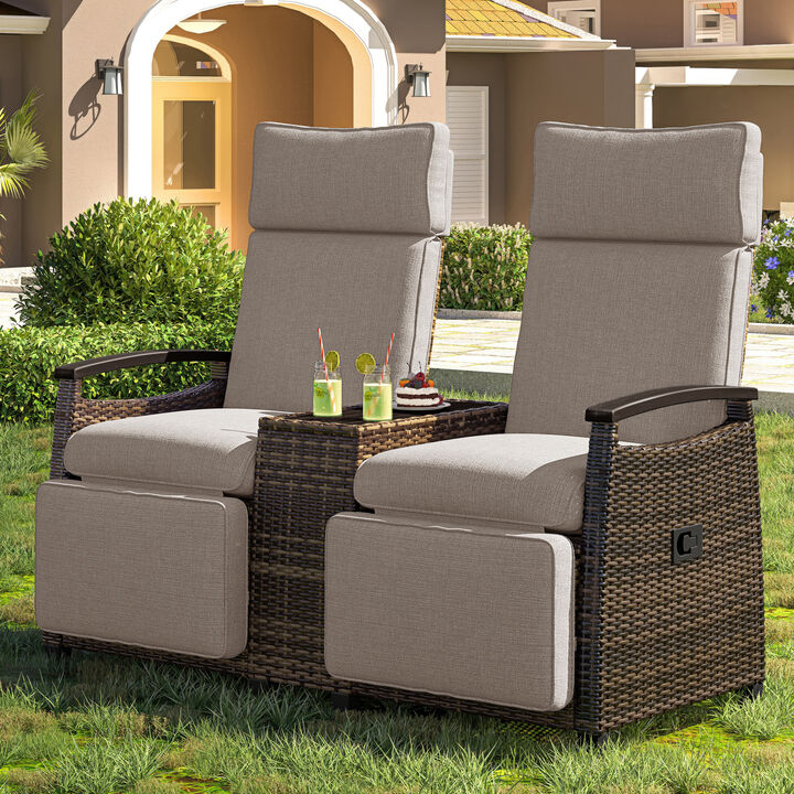 Merax Patio Recliner Loveseat Chair Outdoor Lounge Chair