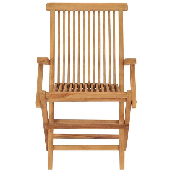 Folding Outdoor Chair Set of 2, Brown Solid Teak Wood, Slatted Back - Benzara