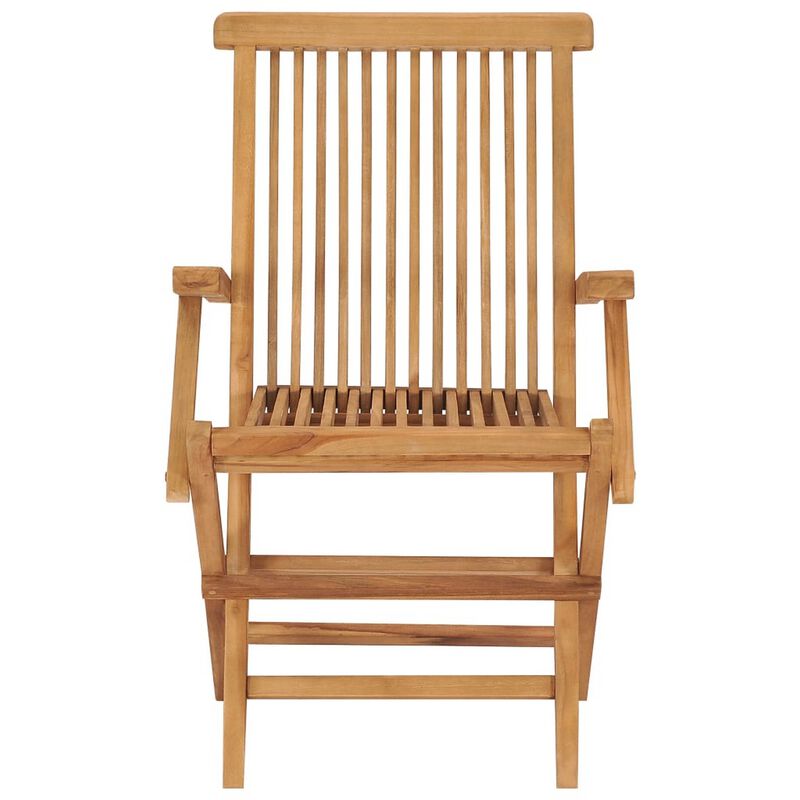 Folding Outdoor Chair Set of 2, Brown Solid Teak Wood, Slatted Back - Benzara