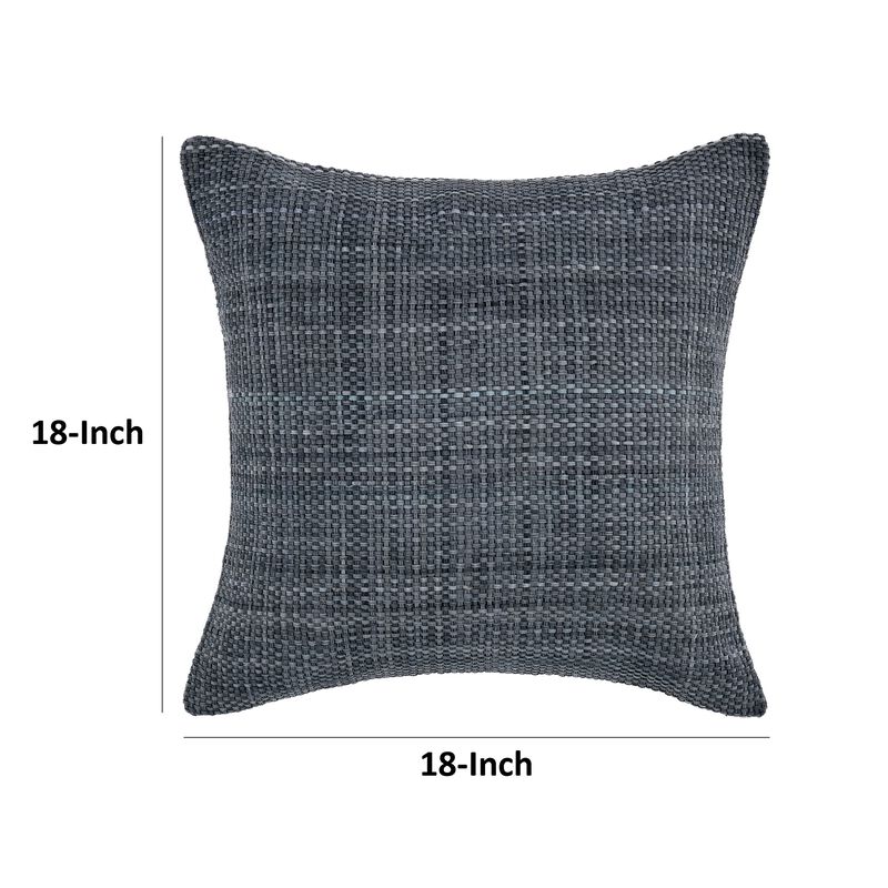 Sino Throw Pillow, Woven Basket Design, 18 Inch Blue Suede Leather - Benzara