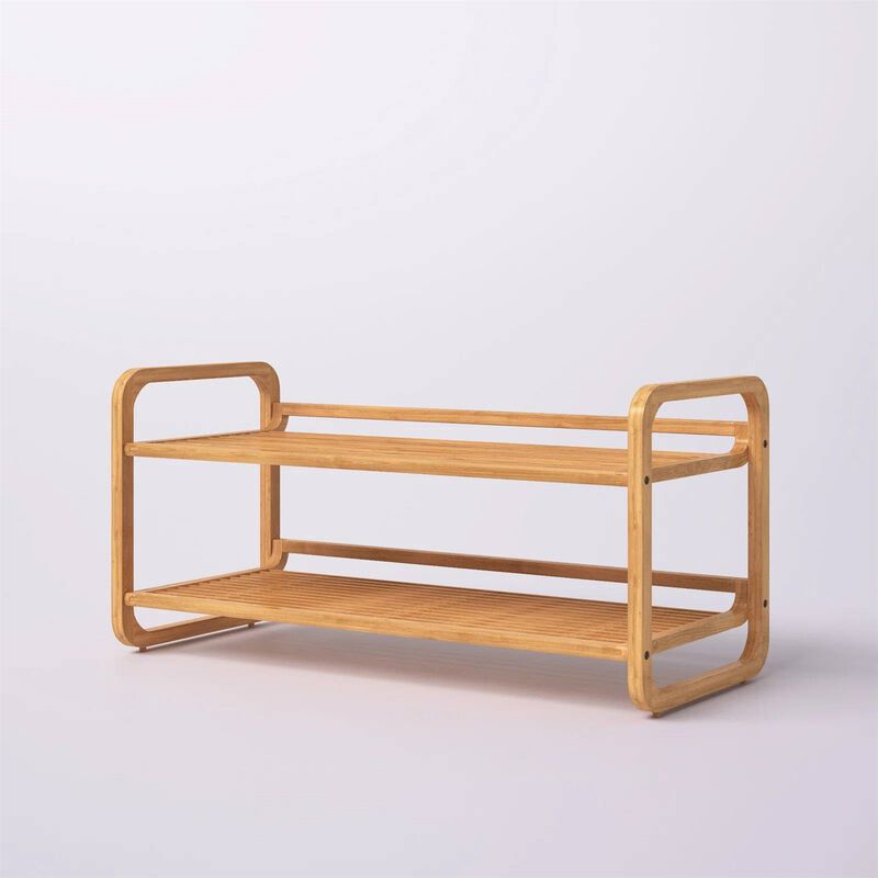 Hivvago Bamboo Modern 2-Shelf Stackable Shoe Rack - Holds up to 8 Pair of Shoes