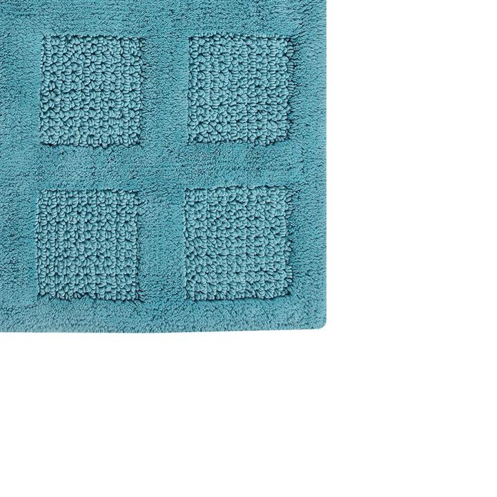 Knightsbridge Square Honeycomb 100% Cotton Reversible Bath Rug 20 X 30 Aqua