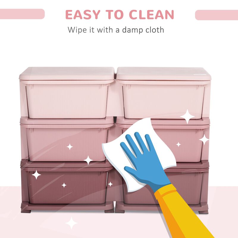 Pink Kids' Organizer: 3-Tier Storage Unit with 6 Plastic Drawers