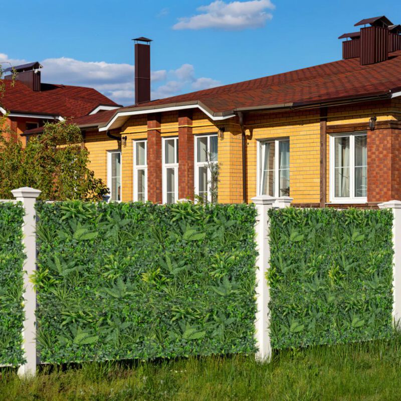 Hivvago 4 Pieces 20 x 20 Inch Artificial Hedge Boxwood Panels with Diverse Leaves