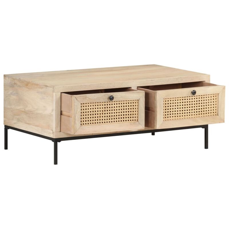 CHARMMA Coffee Table 35.4"x19.7"x14.6" Solid Mango Wood and Natural Cane