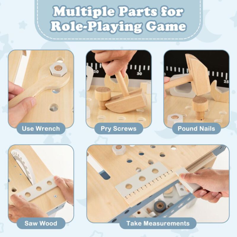 Hivvago Kids Play Tool Workbench Set with Parts Set and 61 Pcs Tool