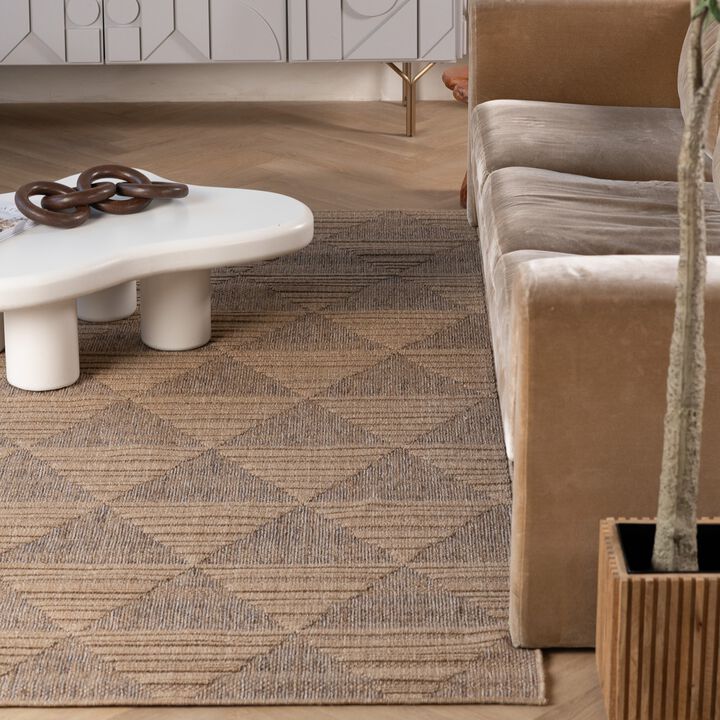 Hogar Abstract Modern Brown Beige Indoor Outdoor Jute Area Rug