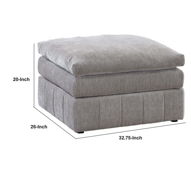 Luna 33 Inch Modular Ottoman, Three Layer Plush Cushioned Seat, Gray-Benzara