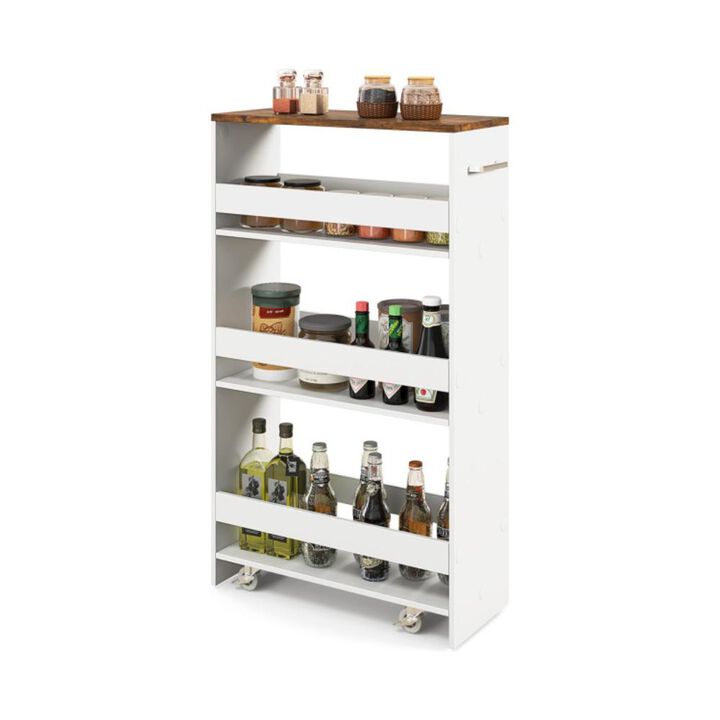 Hivvago 4-Tier Rolling Storage Cart Slim Kitchen Cart on Wheels with Open Shelves and Handle-Rustic Brown