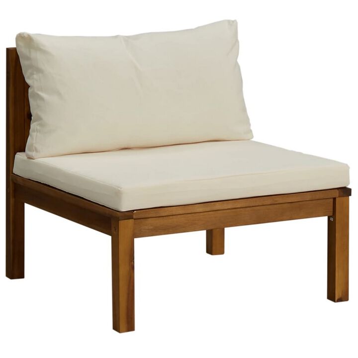 6pc Outdoor Modular Sofa Set, Cream Cushions, Brown Solid Acacia Wood - Benzara