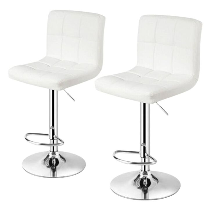 Hivvago Set of 2 Modern Adjustable Height Bar Stool with White PU Leather Swivel Seat