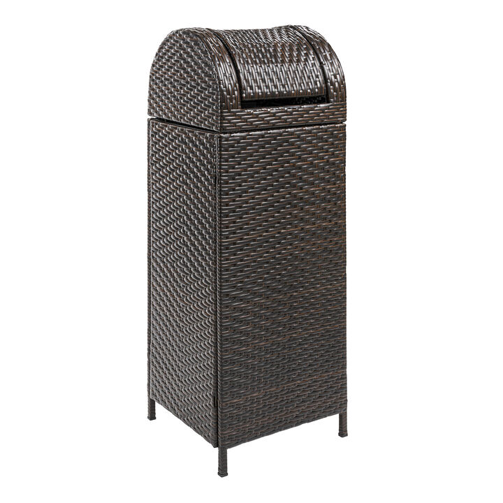 Ellison All-Weather Wicker/Metal Swing Top Hideaway Outdoor Trash Can