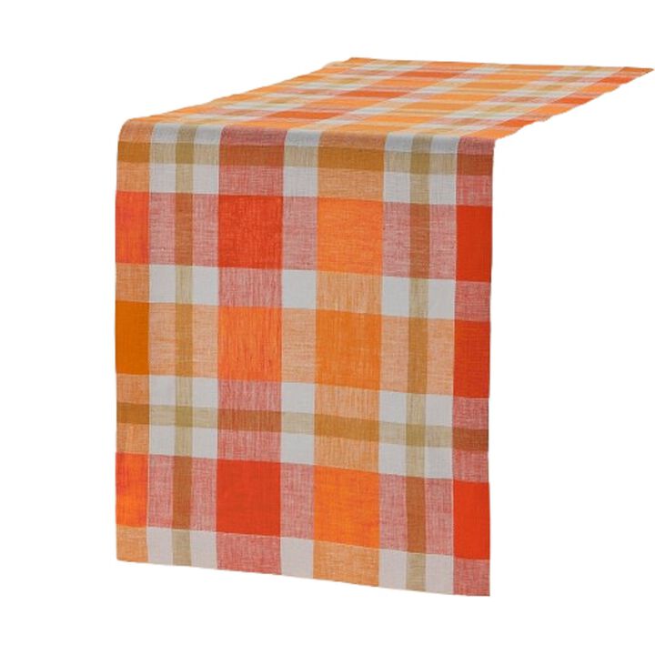 Solino Home 100% Pure Linen Table Runner 14 x 108 Inch | Fall Buffalo Check