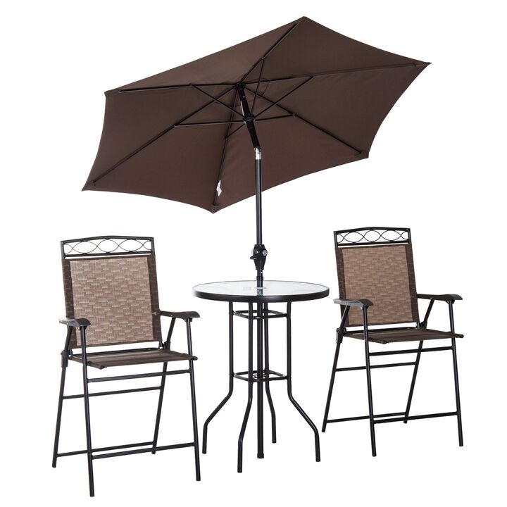 Brown Bistro Duo: 2-Person Patio Bar Set with Tilting Umbrella
