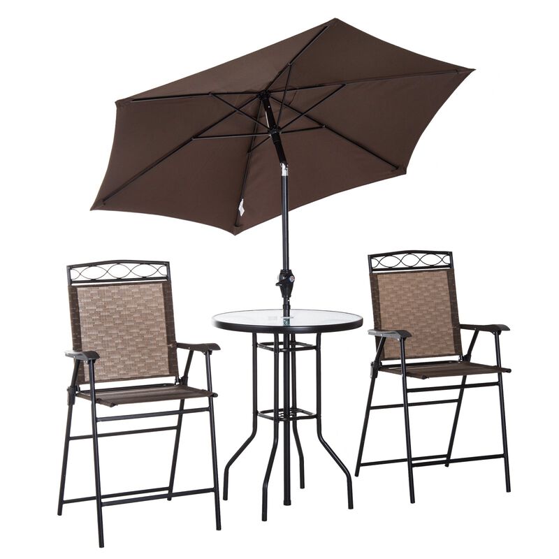 Brown Bistro Duo: 2-Person Patio Bar Set with Tilting Umbrella