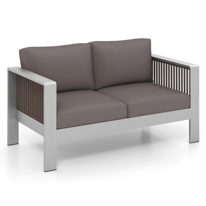 Hivvago Patio Aluminum Loveseat Sofa Outdoor Furniture Set with Thick Back and Seat Cushions