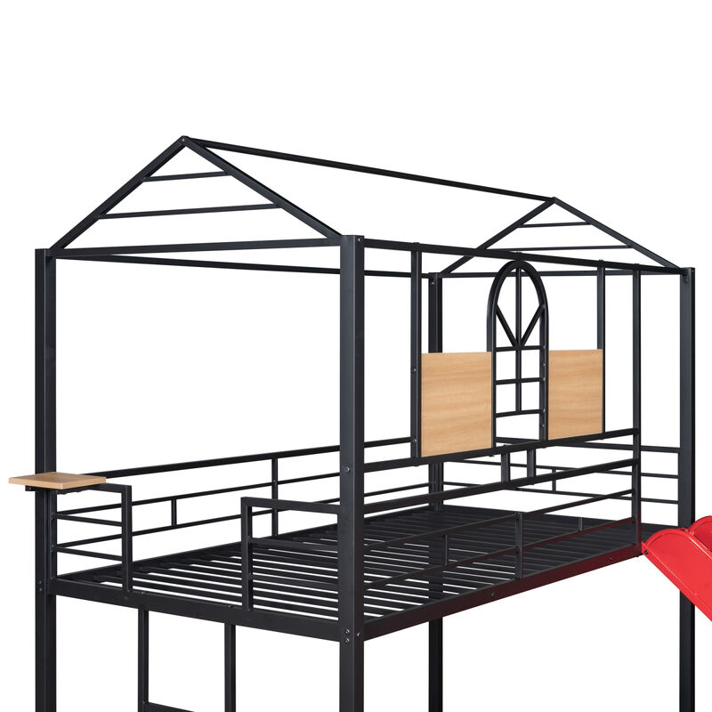 Twin Over Twin Metal Bunk Bed, Metal House Bed With Slide, Threes Available