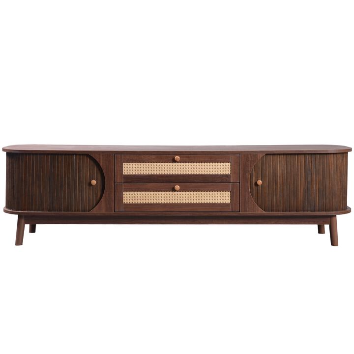 Merax Farmhouse Media Console Table Rattan TV Stand