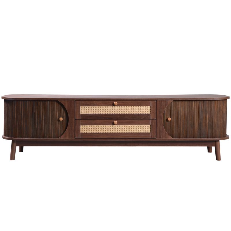 Merax Farmhouse Media Console Table Rattan TV Stand