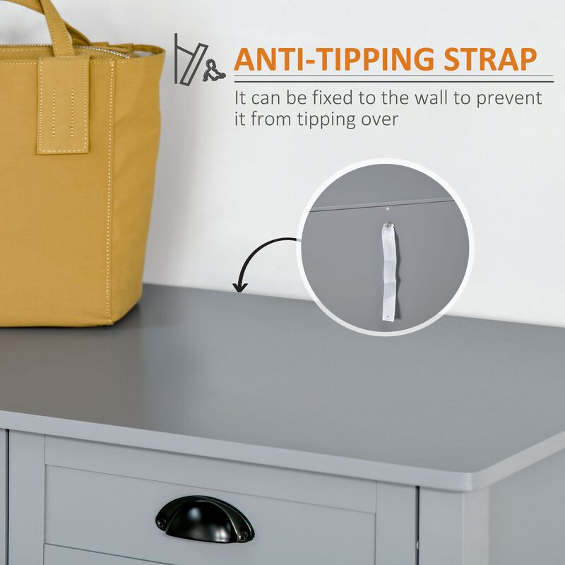 Gray Kitchen Buffet: Sideboard with 4 Drawers and Slatted Shelf