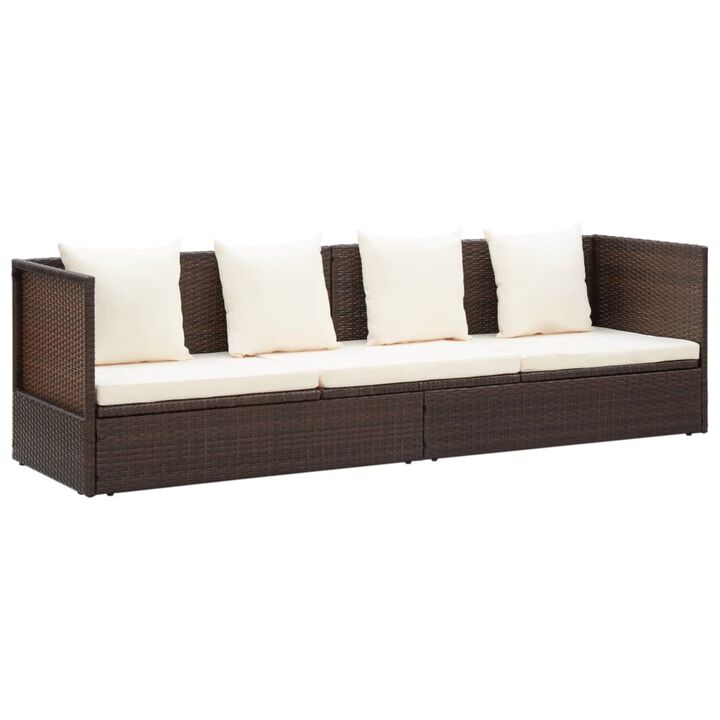 vidaXL Outdoor Lounge Bed with Cushion & Pillows Poly Rattan Brown