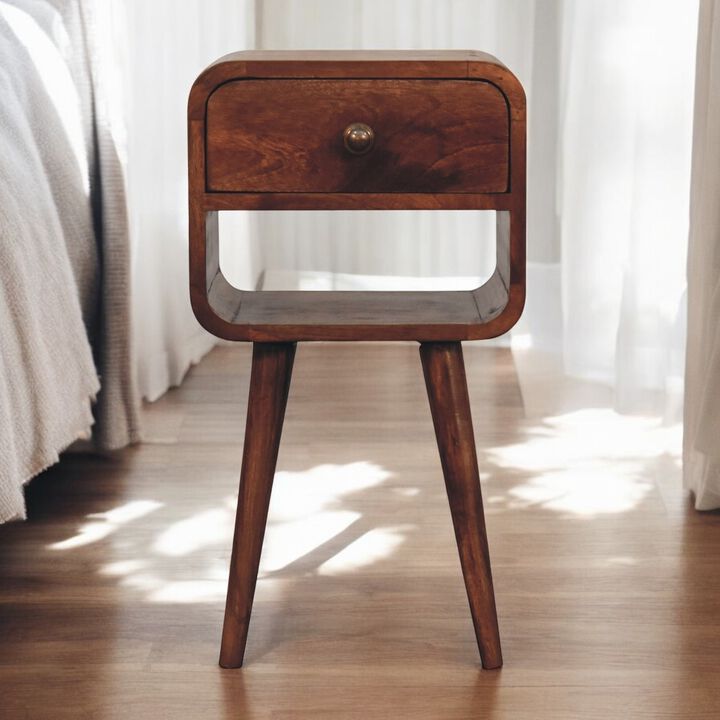 Artisan Furniture Solid Wood Mini Honey Caramel Curved Bedside with Lower Slot
