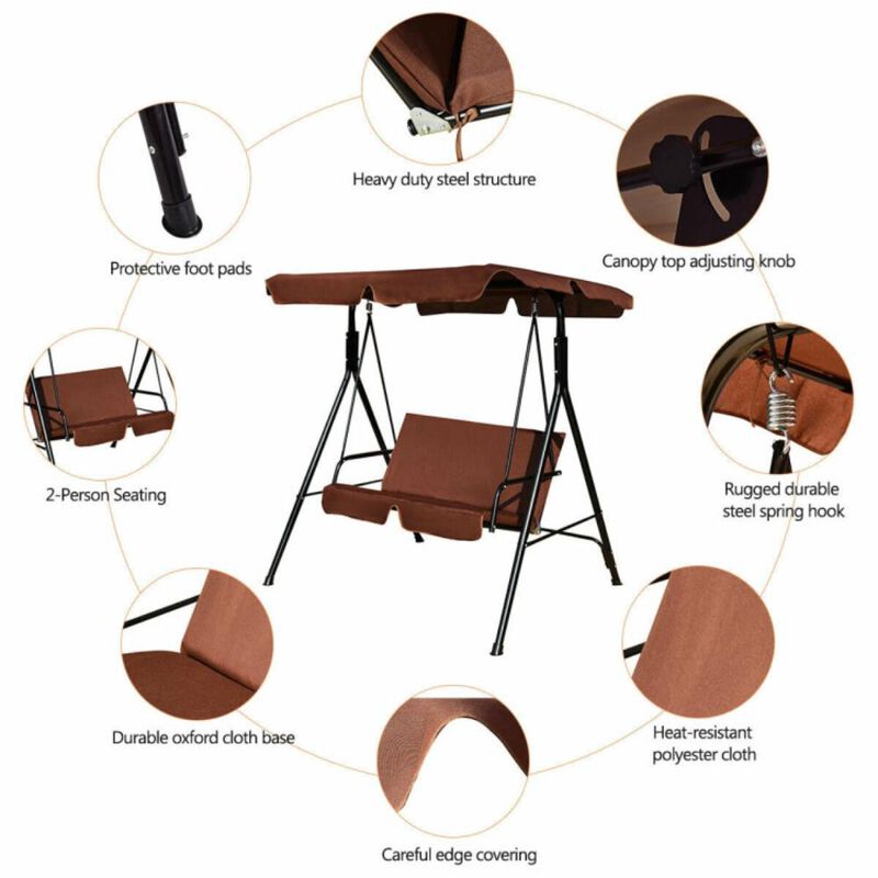 Hivvago 2 Person Weather Resistant Canopy Swing for Porch Garden Backyard Lawn