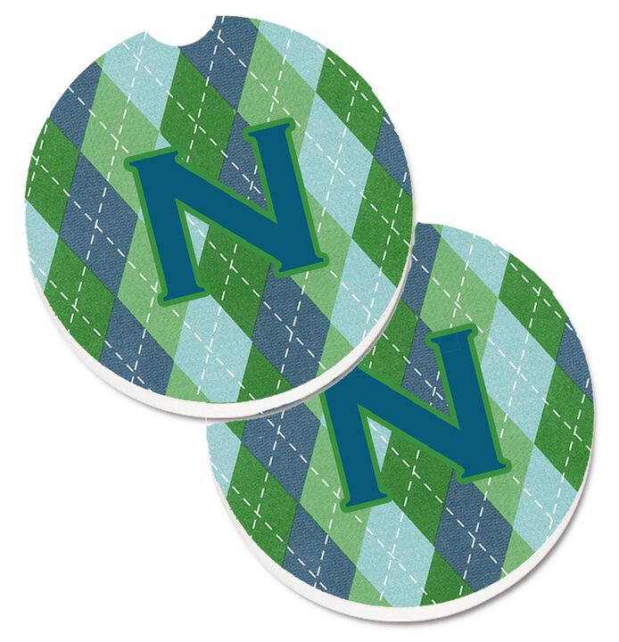 Caroline's Treasures Initial N Monogram - Blue Argoyle Set of 2 Cup Holder Car Coasters CJ1020-NCARC, 2.56, Multicolor