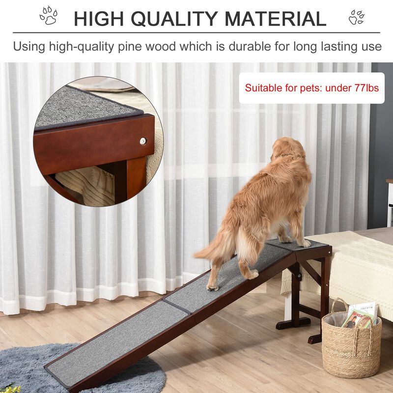 Brown Pet Accessibility: 74" Wooden Dog Ramp for Bed