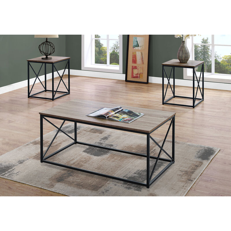 Monarch Specialties I 7950P Table Set, 3pcs Set, Coffee, End, Side, Accent, Living Room, Metal, Laminate, Brown, Black, Contemporary, Modern