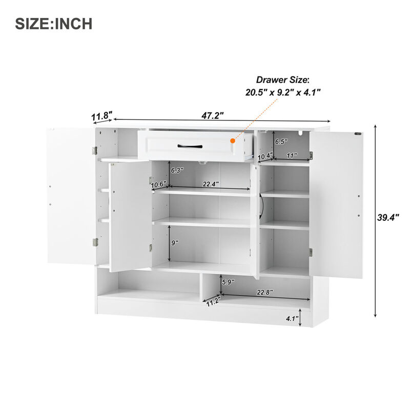 Modern White Shoe Cabinet with Adjustable Shelves