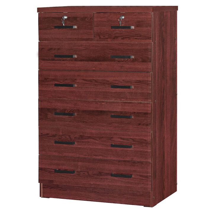 7 Drawer Chest Wooden Dresser with Lock (Mahogany)