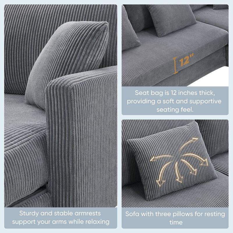 Merax Modern L-shaped Corduroy Sofa with Reversible Chaise