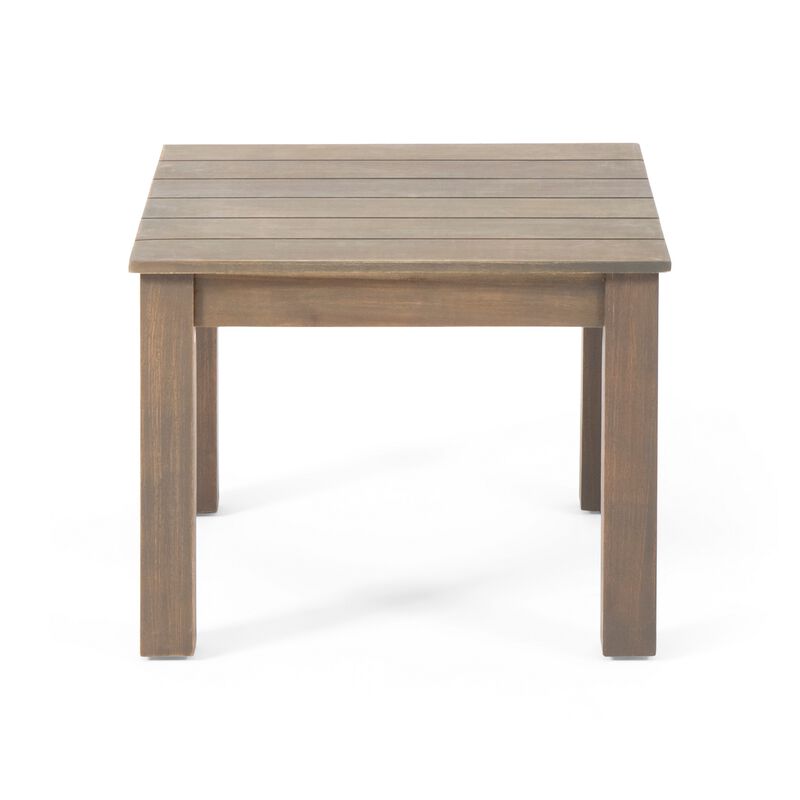 Elin Side End Table, 20 Inch Slatted Square Top, Brown Acacia Wood - Benzara