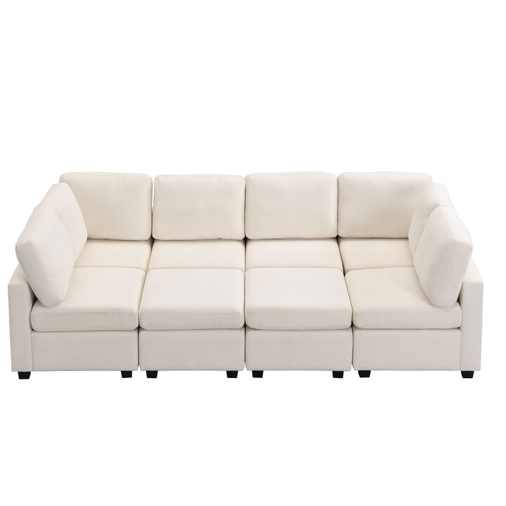 103" Sectional Sofa Couch Sofa Bed U-shaped Sofa with Two Movable Ottoman and Three USB Ports for Living Room, Grey