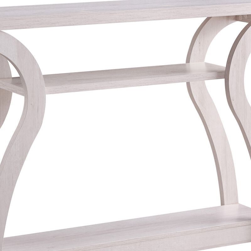 Rectangular Top Wooden Frame Console Table with 2 Bottom Shelves, Off White-Benzara
