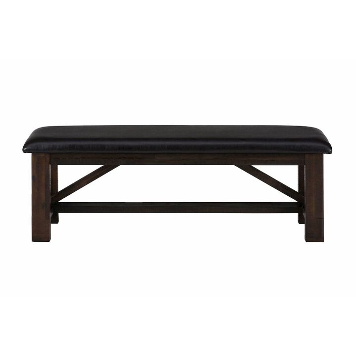 Jofran Kona Grove Distressed Rustic Solid Wood 54 Upholstered Trestle Dining Bench