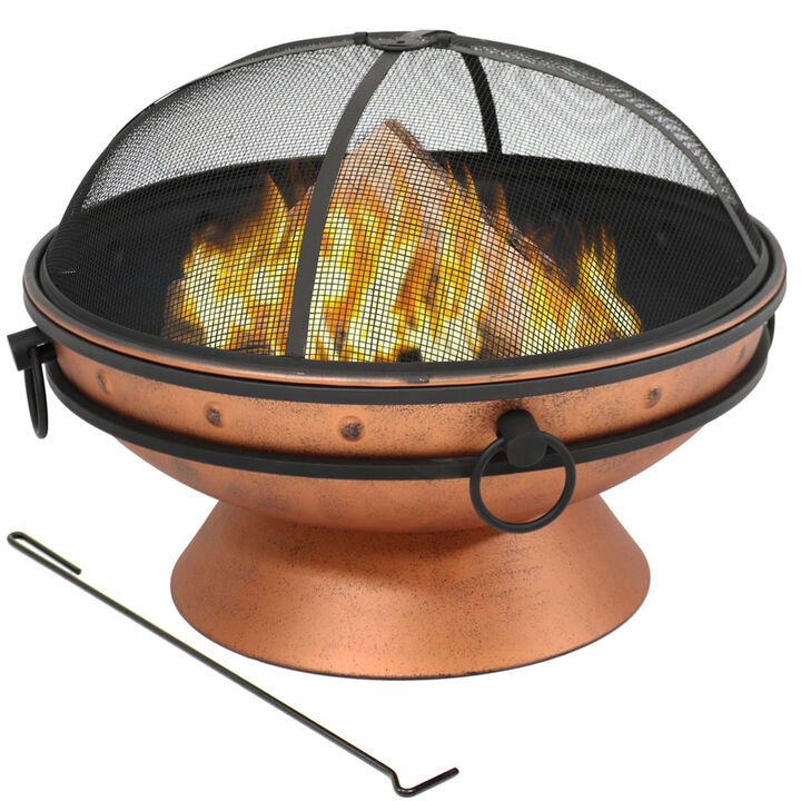 Sunnydaze 30 in Raised Outdoor Fire Pit Bowl with Spark Screen - Copper