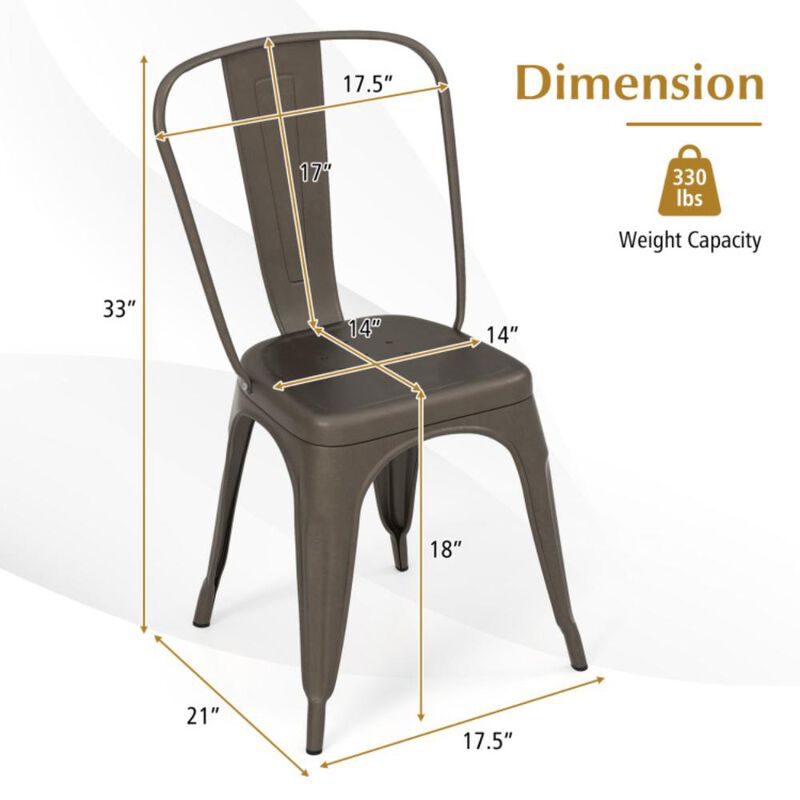 Hivvago 18 Inch Set of 4 Metal Dining Chair with Stackable Design