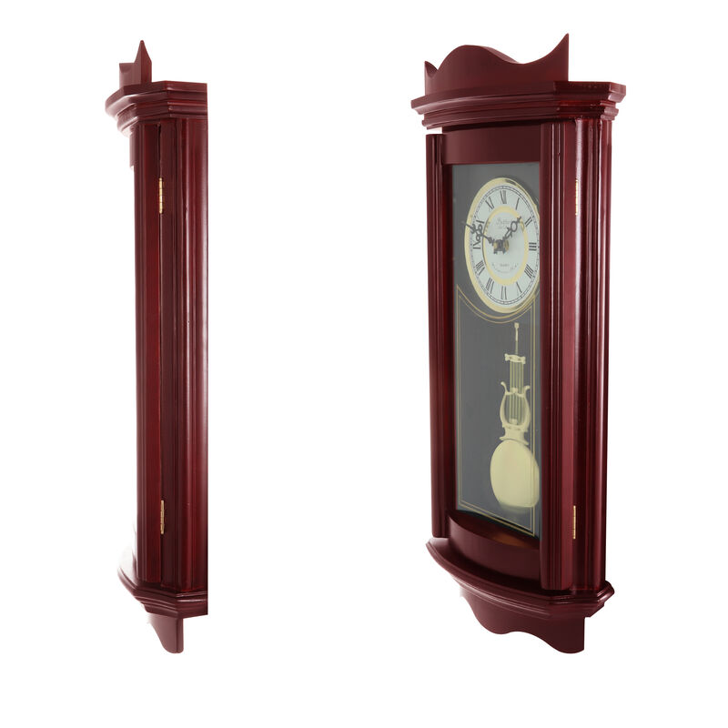 Bedford Clock Collection Weathered Chocolate Cherry Wood 25 Inch Wall Clock with Pendulum